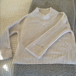 NIC+ZOE Cream Ribbed V-Inset Sweater